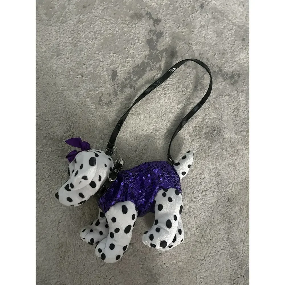 Poochie & Co Puppy Dog Plush Dalmatian Bag Purple Sequin Embellished Bows